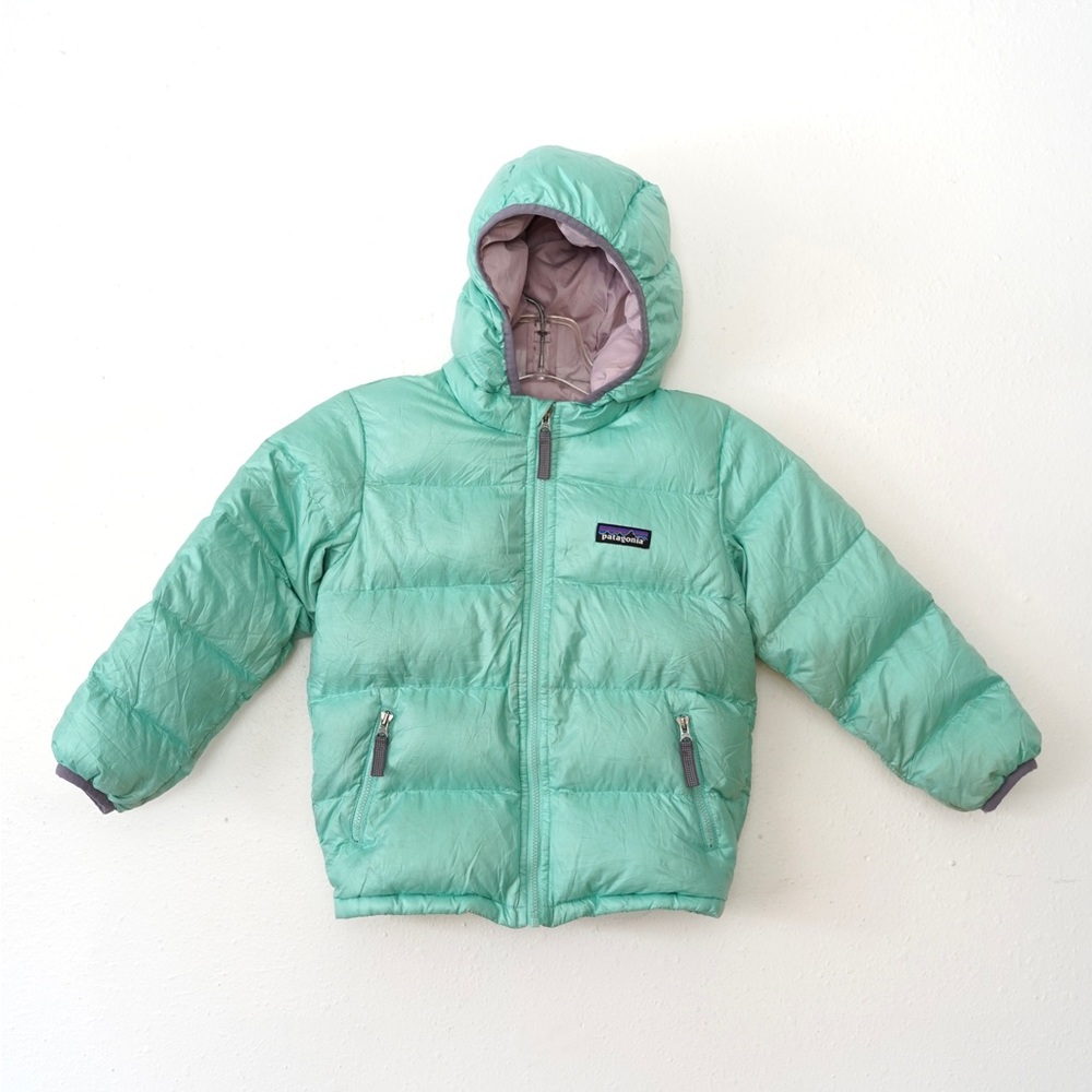 PATAGONIA Hi-Loft Down Sweater Jacket Hoody down size 4T Green Toddler girl